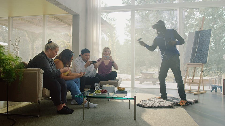 actie foto van een groep die een virtual reality game speelt